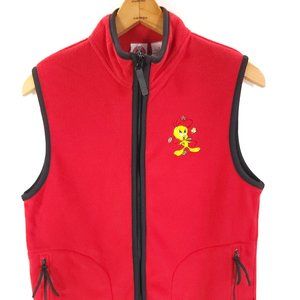 Vtg Tweety Bird Vest Jacket Women's Small Red Looney Tunes Full Zip Distressed